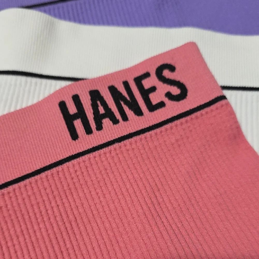 3‎ NWT Hanes Women's Ribbed Boxer Briefs in Pink, White, and Purple Small - Picture 6 of 7